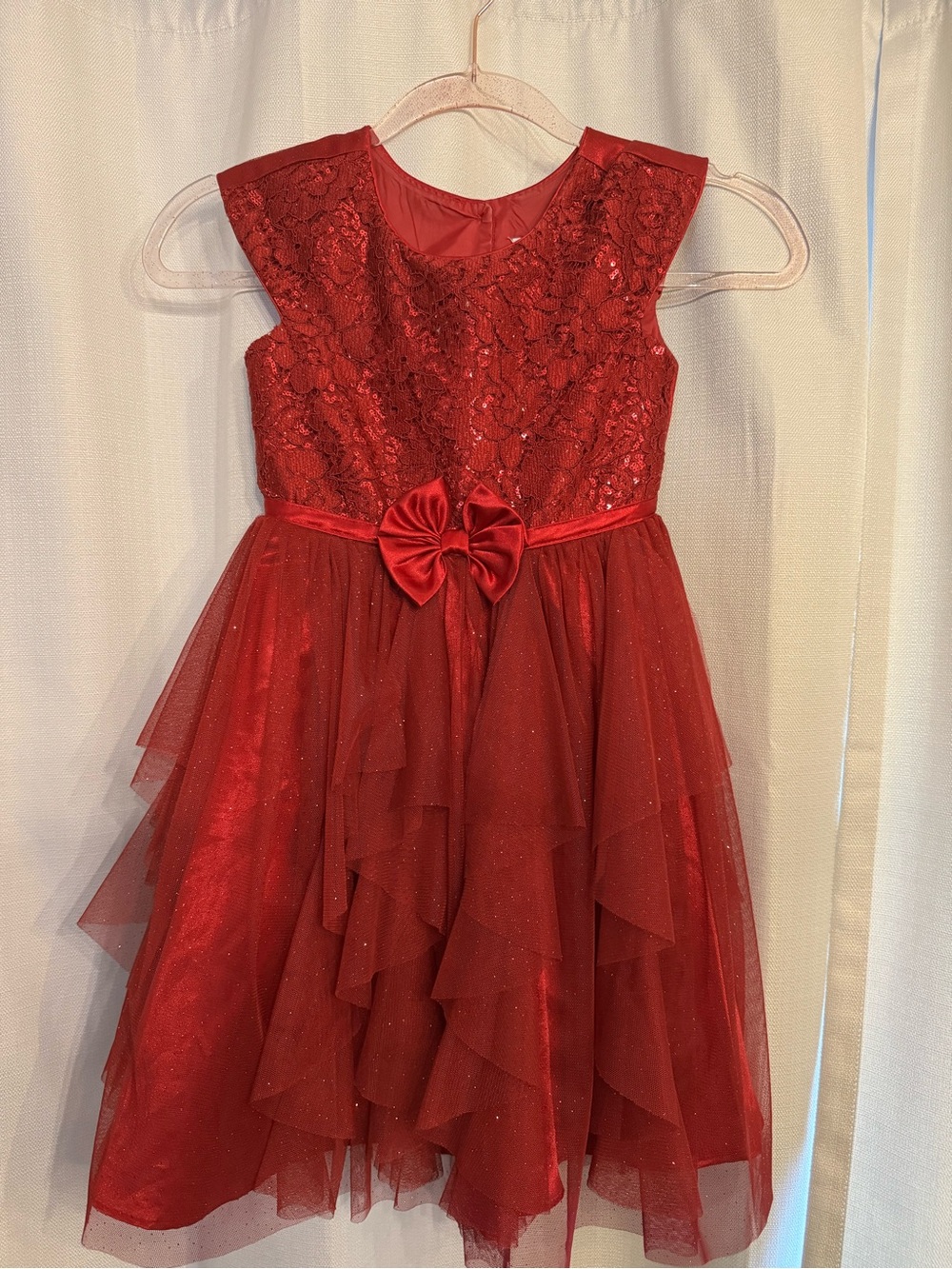 Jona Michelle Red Lace & Tulle Party Dress with Bow Accent